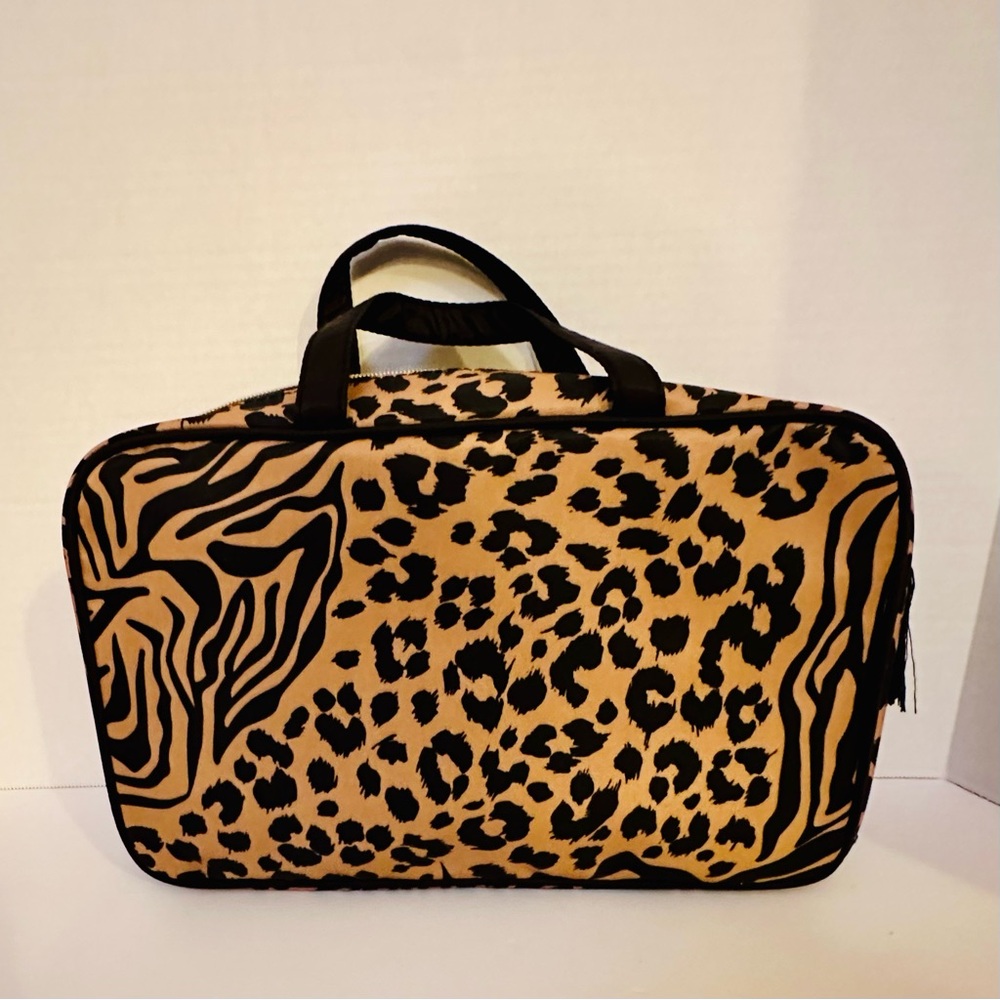 Jessica Simpson Leopard Print Cosmetic Bag - Black and Tan - Picture 2 of 10